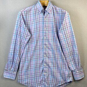 Peter Millar‎ Dress Shirt Mens Medium Casual Button Down 100% Cotton Blue Check